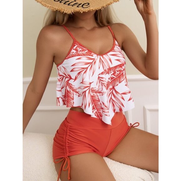 NEW Tropical Print Two Piece Tankini Swimsuit S - Picture 1 of 7